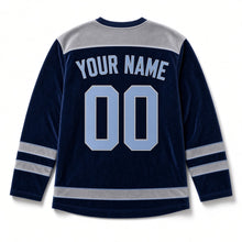 Load image into Gallery viewer, Midnight Velvet Star Hanukkah Hockey Jersey in Velvet Midnight, back view with your name and number