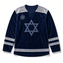 Load image into Gallery viewer, Midnight Velvet Star Hanukkah Hockey Jersey in Velvet Midnight, front view – custom name and number