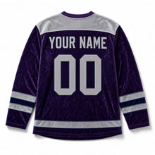 Load image into Gallery viewer, Midnight Velvet Star Hanukkah Hockey Jersey in Velvet Plum, back view with your name and number