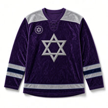 Load image into Gallery viewer, Midnight Velvet Star Hanukkah Hockey Jersey in Velvet Plum, front view – custom name and number