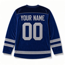 Load image into Gallery viewer, Midnight Velvet Star Hanukkah Hockey Jersey in Velvet Sapphire, back view with your name and number
