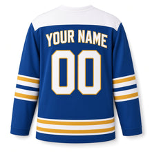 Load image into Gallery viewer, Modern Menorah Hanukkah Hockey Jersey in Modern Blue, back view with your name and number