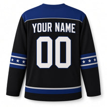 Load image into Gallery viewer, Moonlit Menorah Hanukkah Hockey Jersey in Moonlit Black, back view with your name and number
