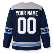 Load image into Gallery viewer, Moonlit Menorah Hanukkah Hockey Jersey in Moonlit Indigo, back view with your name and number