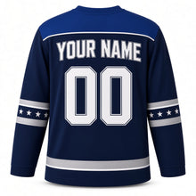 Load image into Gallery viewer, Moonlit Menorah Hanukkah Hockey Jersey in Moonlit Navy, back view with your name and number