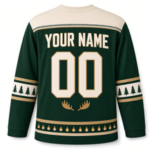Load image into Gallery viewer, Moose Antler Candles Hanukkah Hockey Jersey in Moose Forest Green, back view with your name and number