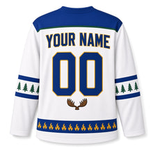 Load image into Gallery viewer, Moose Antler Candles Hanukkah Hockey Jersey in Moose Snow White, back view with your name and number