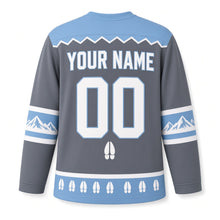 Load image into Gallery viewer, Mountain Goat Summit Star Hanukkah Hockey Jersey in Summit Slate, back view with your name and number