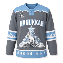 Load image into Gallery viewer, Mountain Goat Summit Star Hanukkah Hockey Jersey in Summit Slate, front view – custom name and number