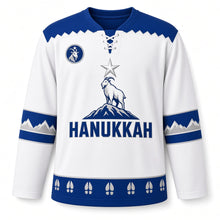 Load image into Gallery viewer, Mountain Goat Summit Star Hanukkah Hockey Jersey in Summit Snow White, front view – custom name and number