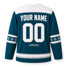 Load image into Gallery viewer, Narwhal Ice Star Hanukkah Hockey Jersey in Narwhal Teal, back view with your name and number