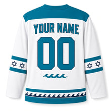 Load image into Gallery viewer, Narwhal Ice Star Hanukkah Hockey Jersey in Narwhal Ice White, back view with your name and number