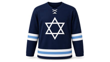 Load image into Gallery viewer, Hanukkah Original Hockey Jersey in Navy, front view – custom name and number