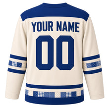 Load image into Gallery viewer, Patchwork Quilt Dreidel Hanukkah Hockey Jersey in Quilt Cream, back view with your name and number
