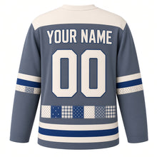 Load image into Gallery viewer, Patchwork Quilt Dreidel Hanukkah Hockey Jersey in Quilt Slate, back view with your name and number