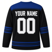 Load image into Gallery viewer, Pixel Menorah Hanukkah Hockey Jersey in Pixel Black, back view with your name and number