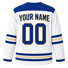 Load image into Gallery viewer, Pixel Menorah Hanukkah Hockey Jersey in Pixel White, back view with your name and number