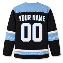 Load image into Gallery viewer, Polar Night Dreidel Hanukkah Hockey Jersey in Polar Black, back view with your name and number