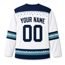 Load image into Gallery viewer, Polar Night Dreidel Hanukkah Hockey Jersey in Polar Ice White, back view with your name and number