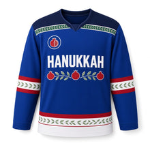 Load image into Gallery viewer, Pomegranate Vine Band Hanukkah Hockey Jersey in Vine Royal, front view – custom name and number