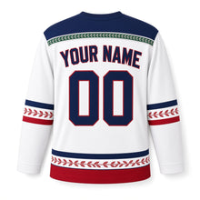 Load image into Gallery viewer, Pomegranate Vine Band Hanukkah Hockey Jersey in Vine Snow White, back view with your name and number