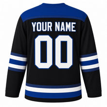 Load image into Gallery viewer, Pop Art Dreidel Hanukkah Hockey Jersey in Pop Art Black, back view with your name and number