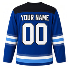 Load image into Gallery viewer, Pop Art Dreidel Hanukkah Hockey Jersey in Pop Art Royal, back view with your name and number