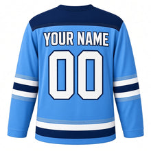 Load image into Gallery viewer, Pop Art Dreidel Hanukkah Hockey Jersey in Pop Art Sky, back view with your name and number