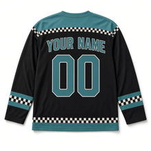 Load image into Gallery viewer, Retro Diner Latke Hanukkah Hockey Jersey in Diner Black, back view with your name and number