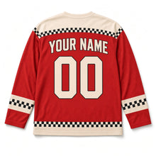 Load image into Gallery viewer, Retro Diner Latke Hanukkah Hockey Jersey in Diner Cherry, back view with your name and number