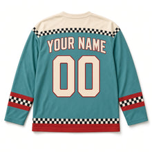 Load image into Gallery viewer, Retro Diner Latke Hanukkah Hockey Jersey in Diner Teal, back view with your name and number