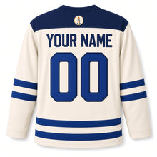 Load image into Gallery viewer, Retro Patch Collection Hanukkah Hockey Jersey in Patch Badge Cream, back view with your name and number