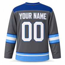 Load image into Gallery viewer, Retro Sunset Star Hanukkah Hockey Jersey in Sunset Charcoal, back view with your name and number