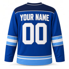 Load image into Gallery viewer, Retro Sunset Star Hanukkah Hockey Jersey in Sunset Royal, back view with your name and number
