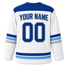 Load image into Gallery viewer, Retro Sunset Star Hanukkah Hockey Jersey in Sunset White, back view with your name and number