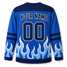 Load image into Gallery viewer, Rising Blue Flame Hanukkah Hockey Jersey in Royal Flame, back view with your name and number