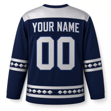 Load image into Gallery viewer, Sapphire Gemstone Star Hanukkah Hockey Jersey in Gemstone Navy, back view with your name and number