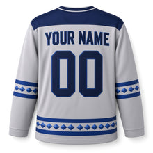 Load image into Gallery viewer, Sapphire Gemstone Star Hanukkah Hockey Jersey in Gemstone Silver, back view with your name and number