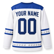 Load image into Gallery viewer, Sapphire Gemstone Star Hanukkah Hockey Jersey in Gemstone White, back view with your name and number
