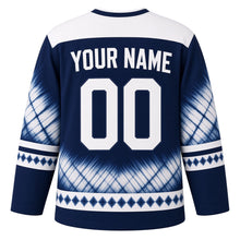Load image into Gallery viewer, Shibori Indigo Star Hanukkah Hockey Jersey in Shibori Indigo, back view with your name and number