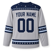 Load image into Gallery viewer, Snow Globe Menorah Hanukkah Hockey Jersey in Globe Silver, back view with your name and number