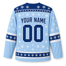 Load image into Gallery viewer, Snowflake Star Hanukkah Hockey Jersey in Frost Blue, back view with your name and number