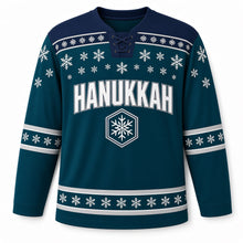 Load image into Gallery viewer, Snowflake Star Hanukkah Hockey Jersey in Glacier Teal, front view – custom name and number