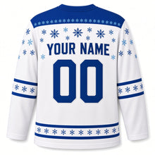Load image into Gallery viewer, Snowflake Star Hanukkah Hockey Jersey in Fresh Snow White, back view with your name and number