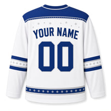 Load image into Gallery viewer, Snowy Owl Candlelight Hanukkah Hockey Jersey in Owl Frost White, back view with your name and number