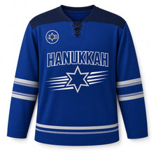 Load image into Gallery viewer, Speed Line Star Hanukkah Hockey Jersey in Speedline Royal, front view – custom name and number