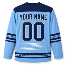 Load image into Gallery viewer, Speed Line Star Hanukkah Hockey Jersey in Speedline Sky, back view with your name and number