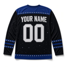 Load image into Gallery viewer, Spiral Galaxy Star Hanukkah Hockey Jersey in Galaxy Black, back view with your name and number