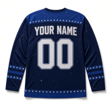 Load image into Gallery viewer, Spiral Galaxy Star Hanukkah Hockey Jersey in Galaxy Deep Space, back view with your name and number