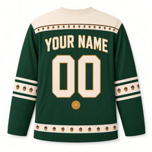 Load image into Gallery viewer, Squirrel Gelt Stash Hanukkah Hockey Jersey in Squirrel Pine, back view with your name and number
